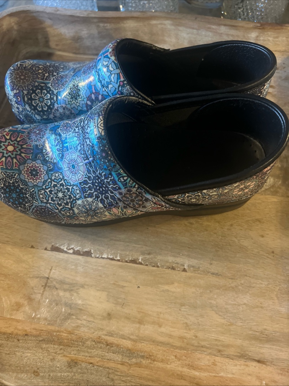 Dansko Women's Mosaic Pattern Slip-On Clogs in Blue and Purple - Picture 3 of 8
